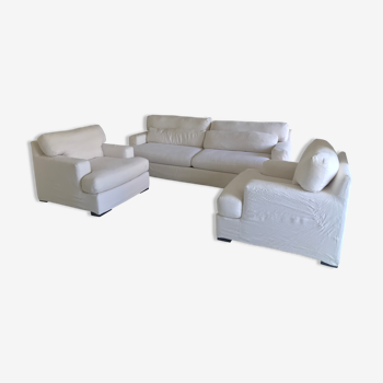 Canapé 4 places 2 fauteuils et 2 tables en tissu