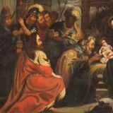 Tableau religieux Adoration des Mages du XVIIIe siècle