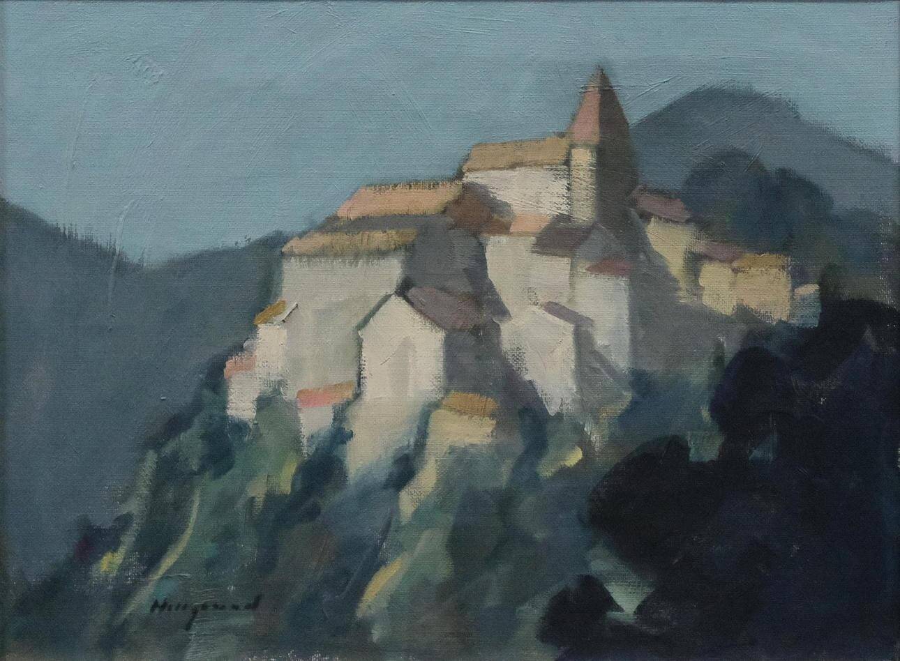 Mid Century Swedish Oil on Canvas “Village Motif” by Bengt Hillgrund