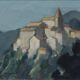 Mid Century Swedish Oil on Canvas “Village Motif” by Bengt Hillgrund
