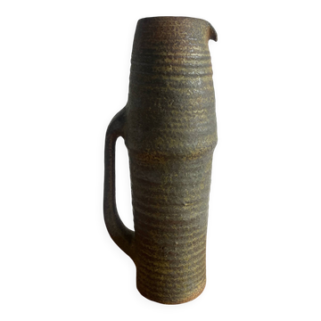 Ash-grey Stoneware Pitcher, Brutalist 1960s Studio Pottery Vase from Oostende Belgium