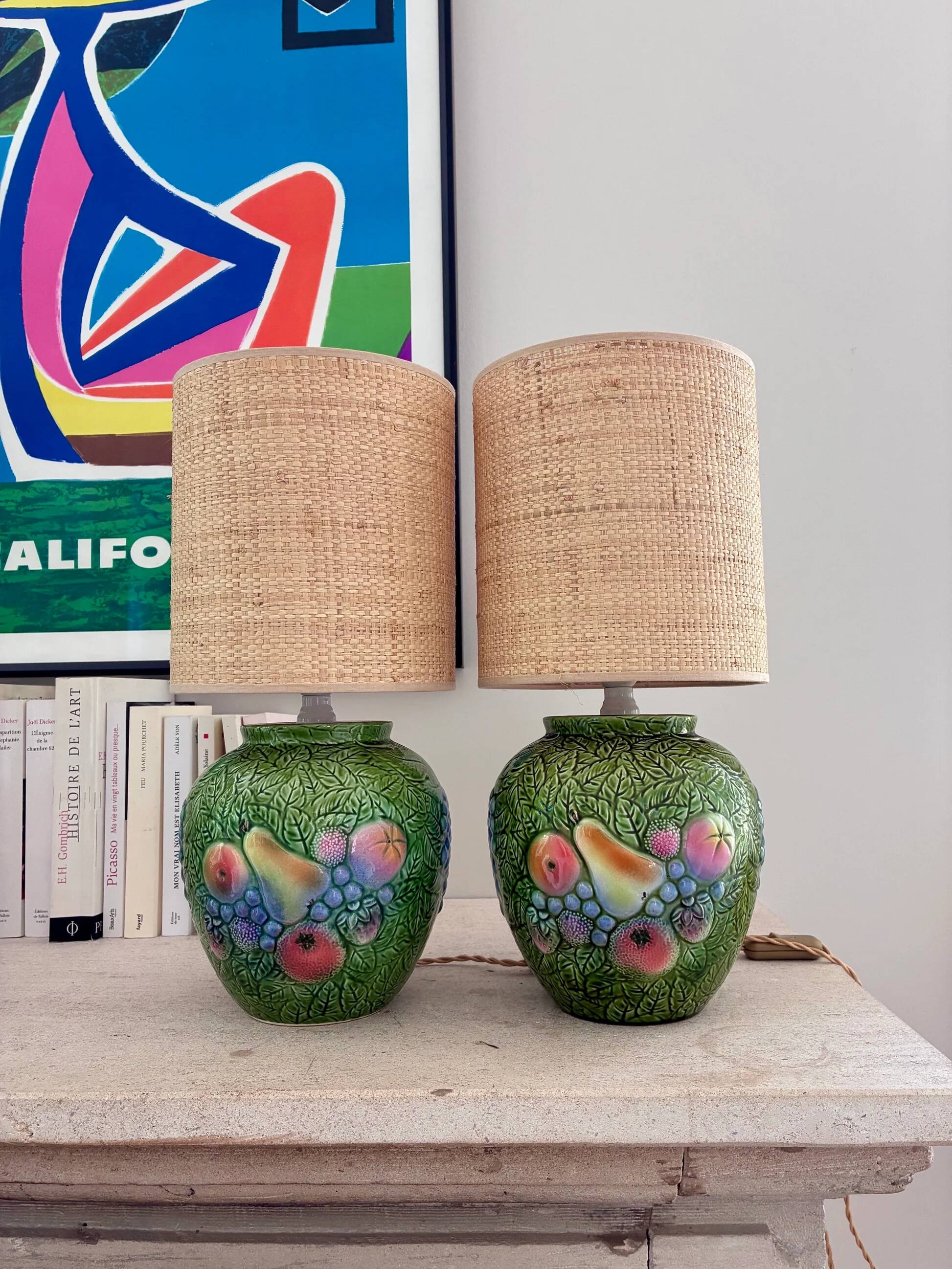 Pair of "Fruits" lamps in majolica - 1970