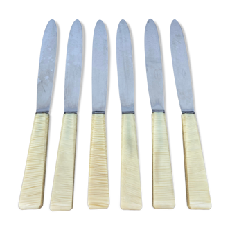 6 old ivory imitation knives with star motifs
