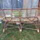 Set of 4 armchairs and 1 vintage rattan bench (5 pieces) inseparable.