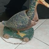 Old toy, duck to pull in paper mache/boiled cardboard