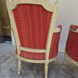 Pair of Louis XVI style bergère armchairs, antique.