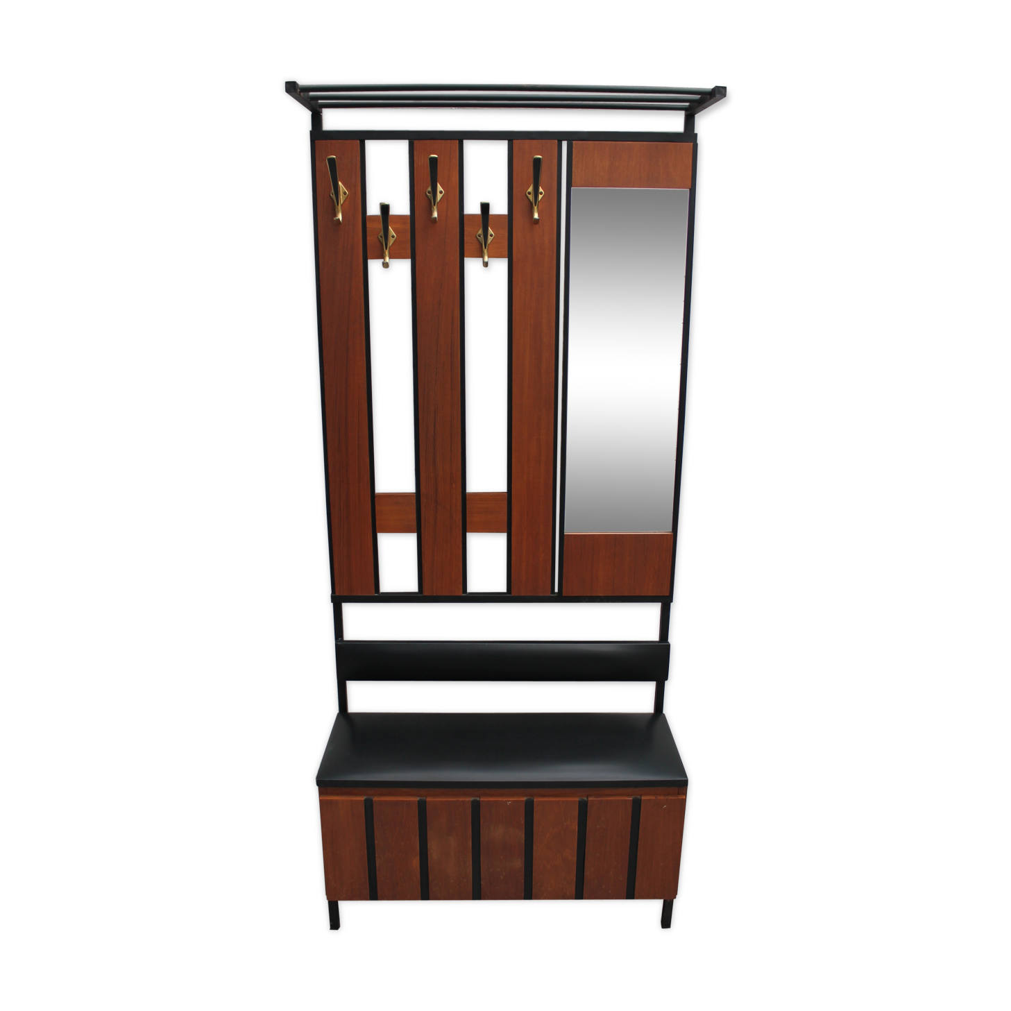 Vintage coat rack with bench and mirror 1960