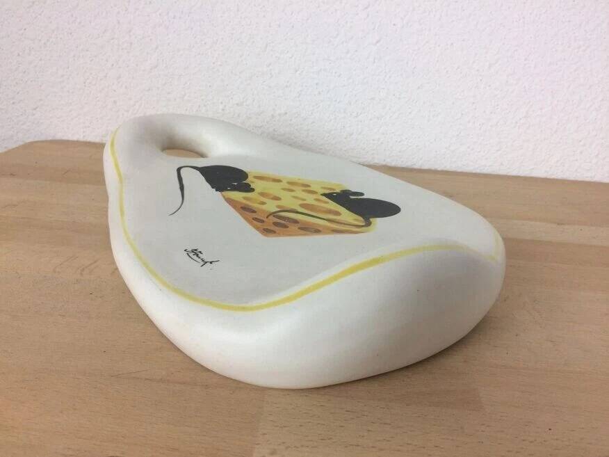 Cheese platter signed Fonck Vallauris, 1960s ceramic