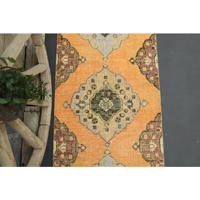 1970s Turkish Oushak Handmade Wool Cotton Orange Runner 98x171