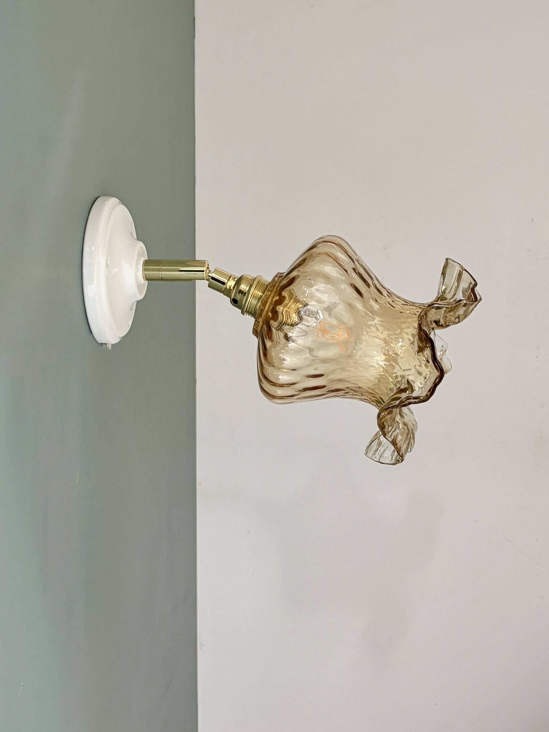 Vintage amber glass tulip wall light