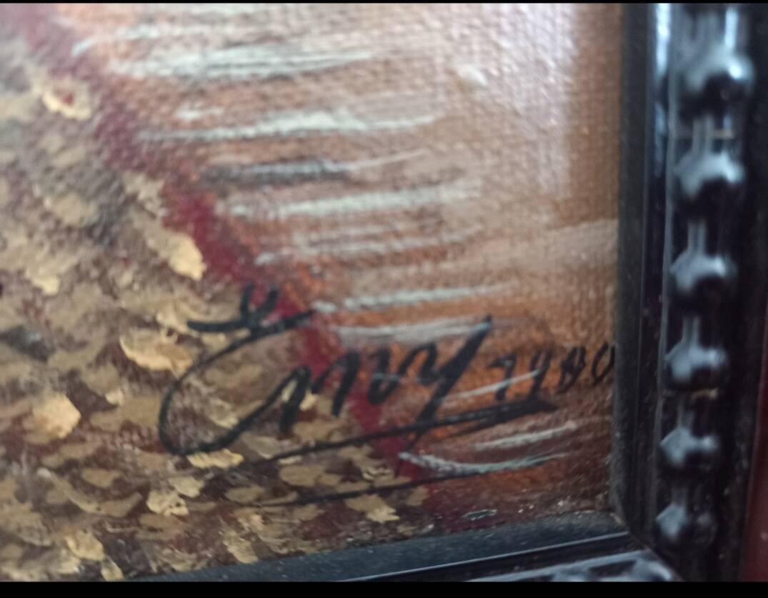 Tableau Vintage Poppies – Oil on Canvas signed EMY, 1980