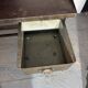 Vintage industrial workshop desk in patinated metal - brass drawer