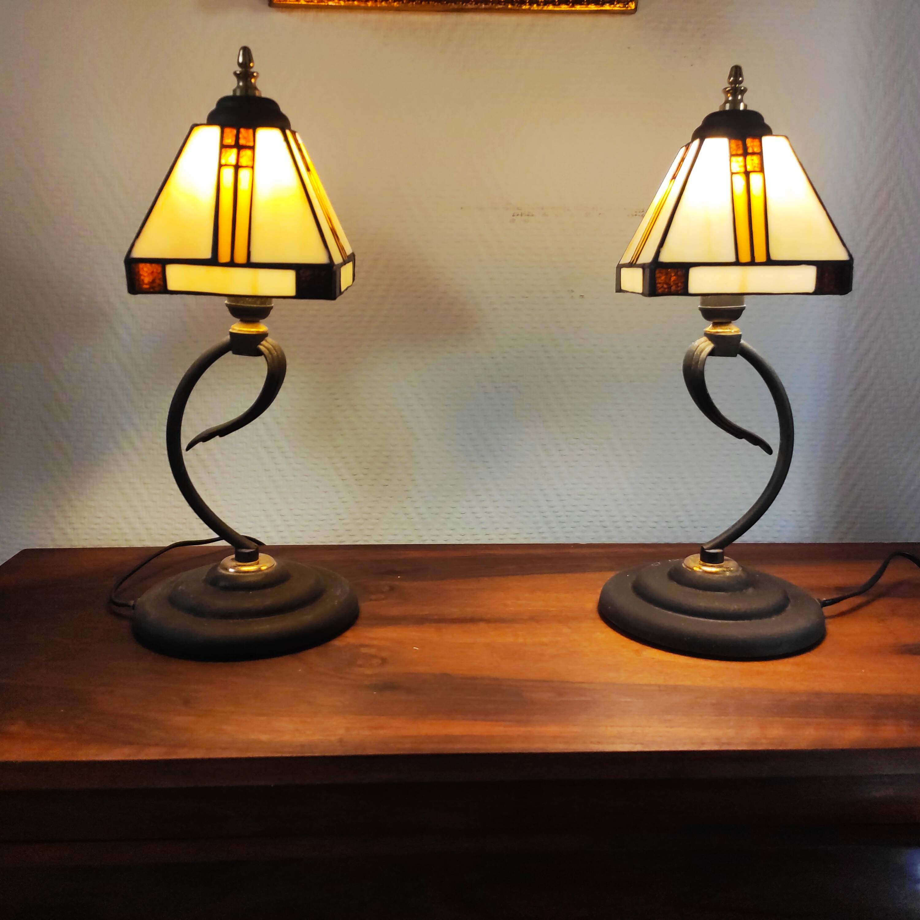 Paire de lampes vintage métal et verre