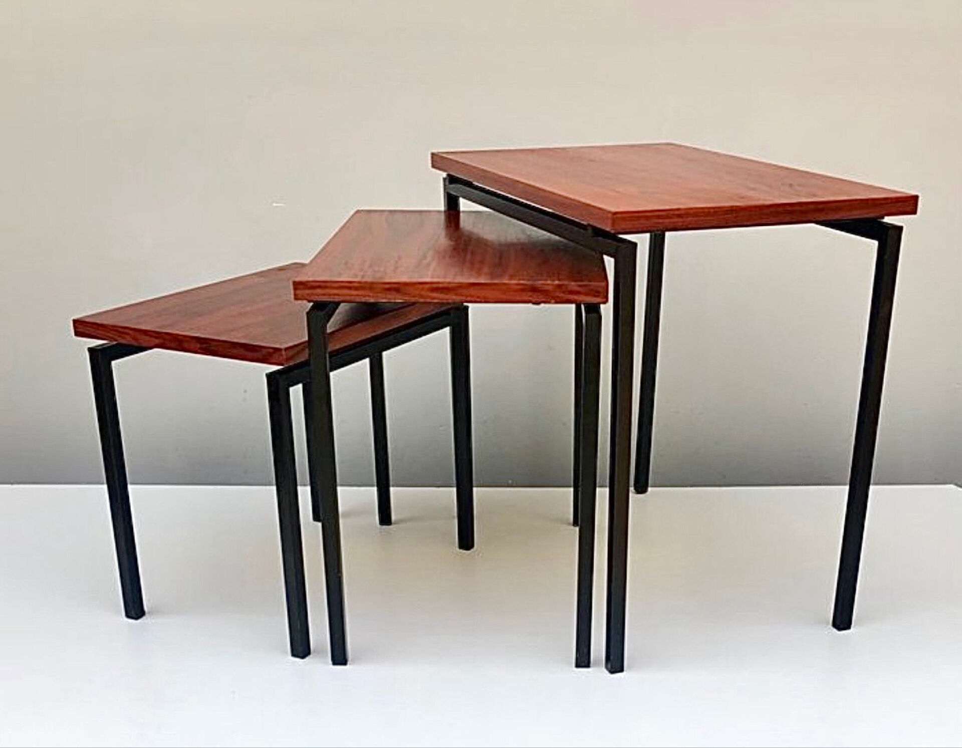 Nest Tables in Teak and Black Iron by Cees Braakman for Pastoe, year