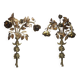 Pair of bronze and gold metal floral wall sconces, flower wall lamp.