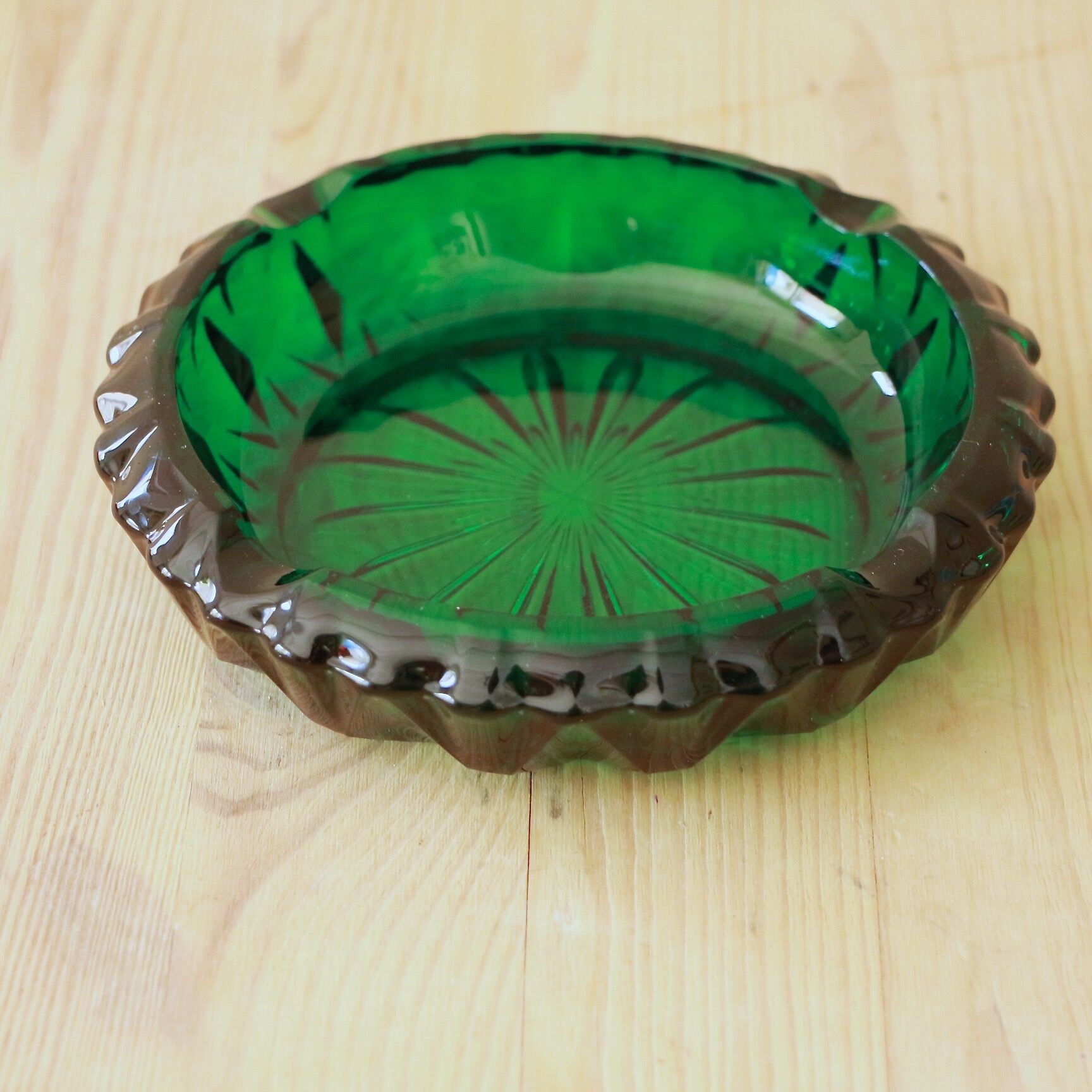 Green glass ashtray