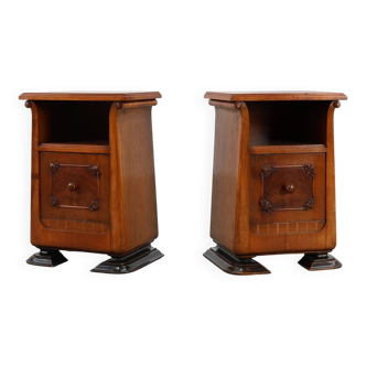 Set of Two Wooden Art Deco Nightstands, Italy 1920s
