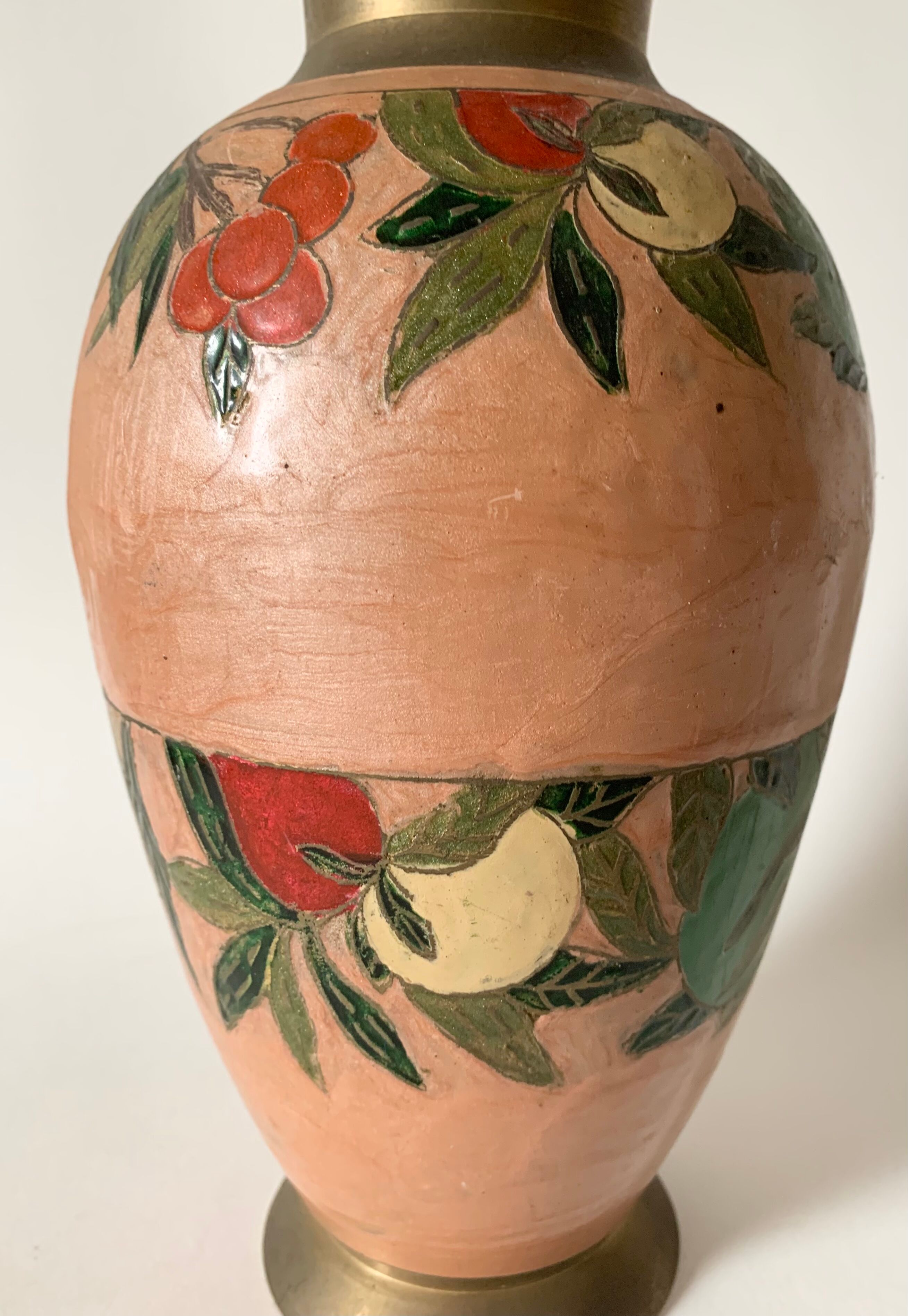 Large enamelled brass vase