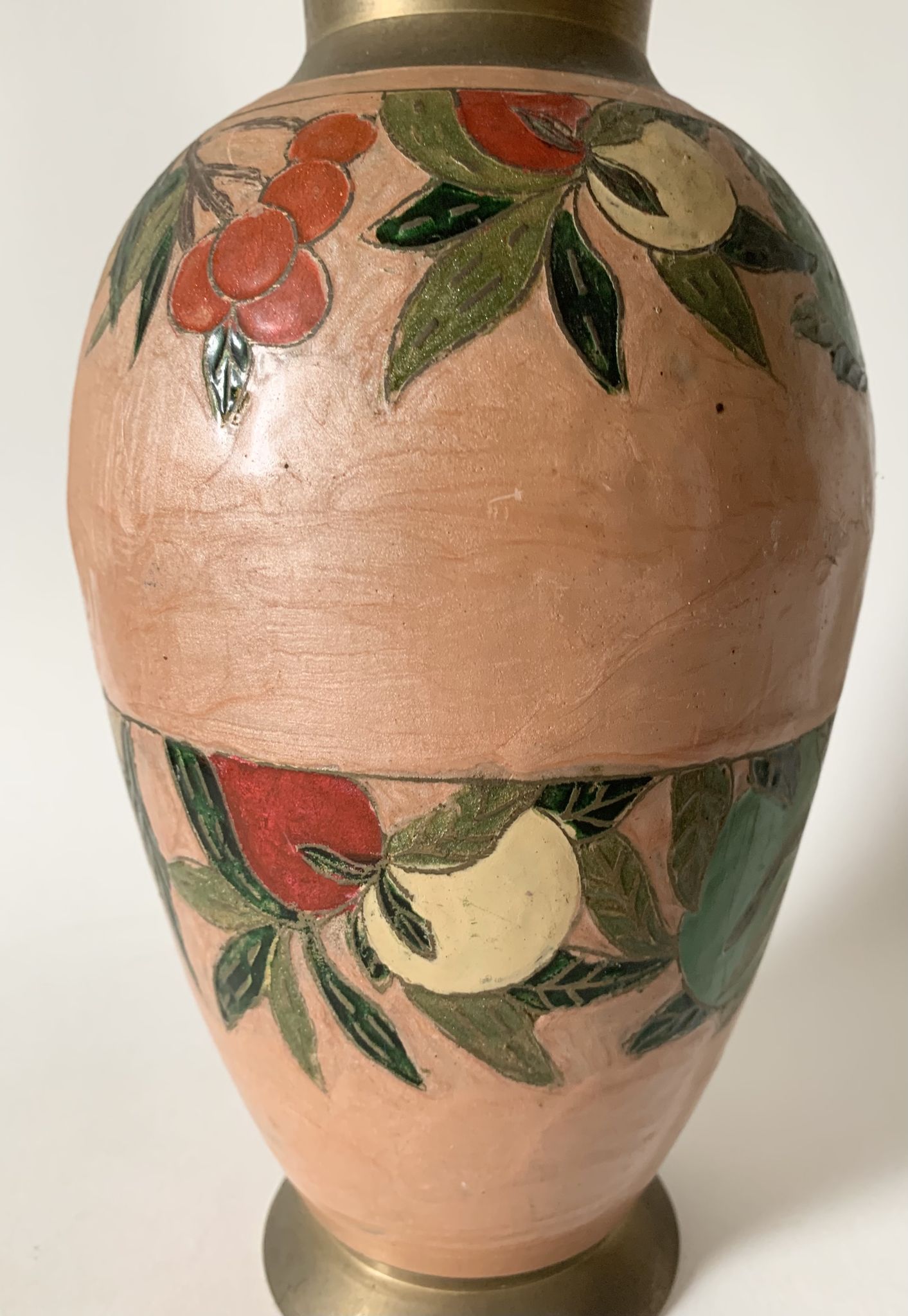 Large enamelled brass vase