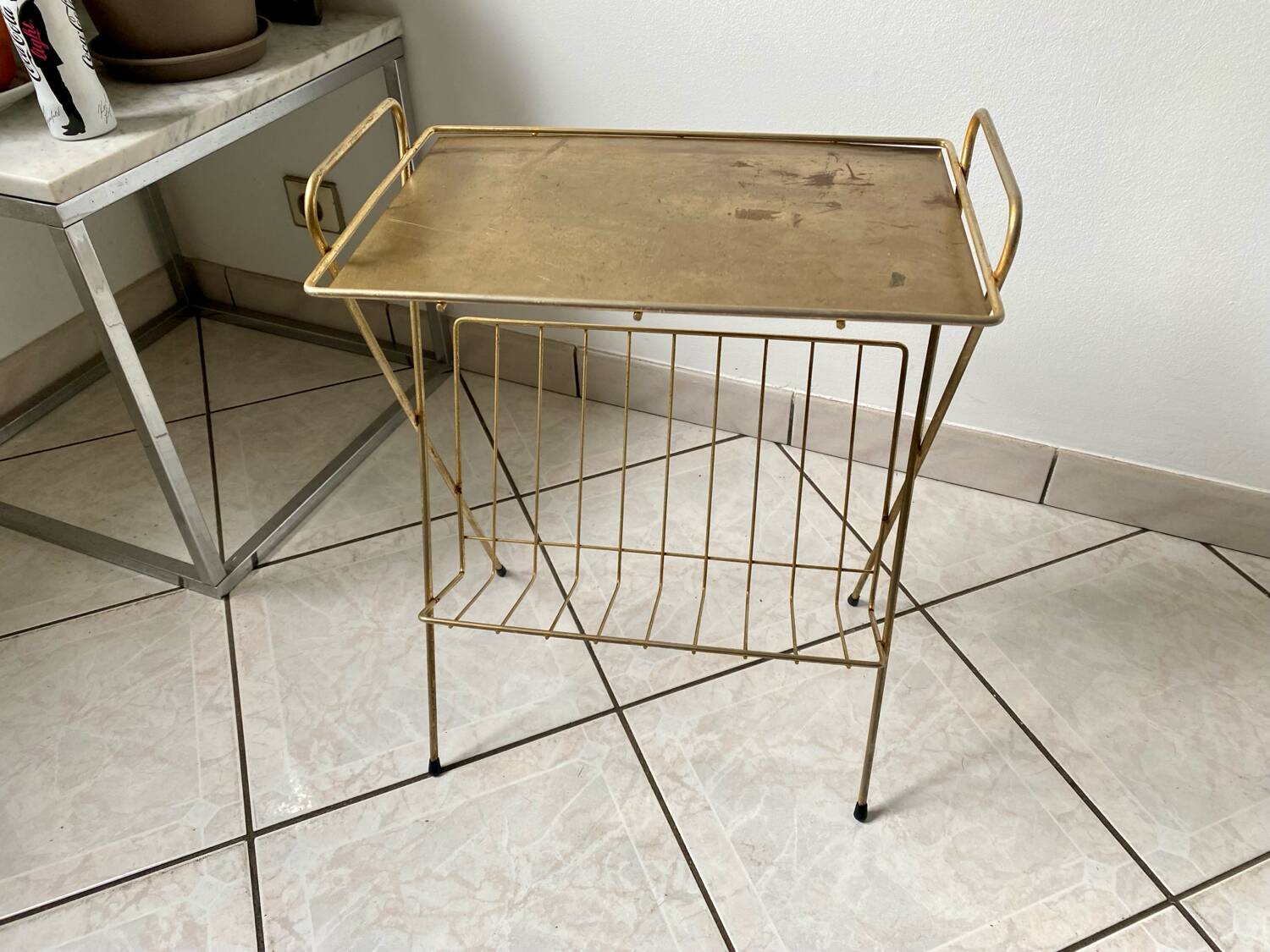 Vintage 1960s brass side table/magazine rack
