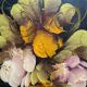 Tableau ancien cadre ovale nature morte fleurs campagne acrylique sur bois