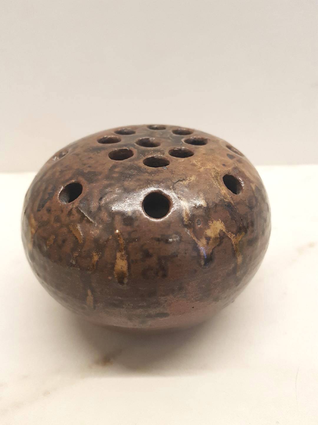 Brown ceramic flower spike vase from the 1950s