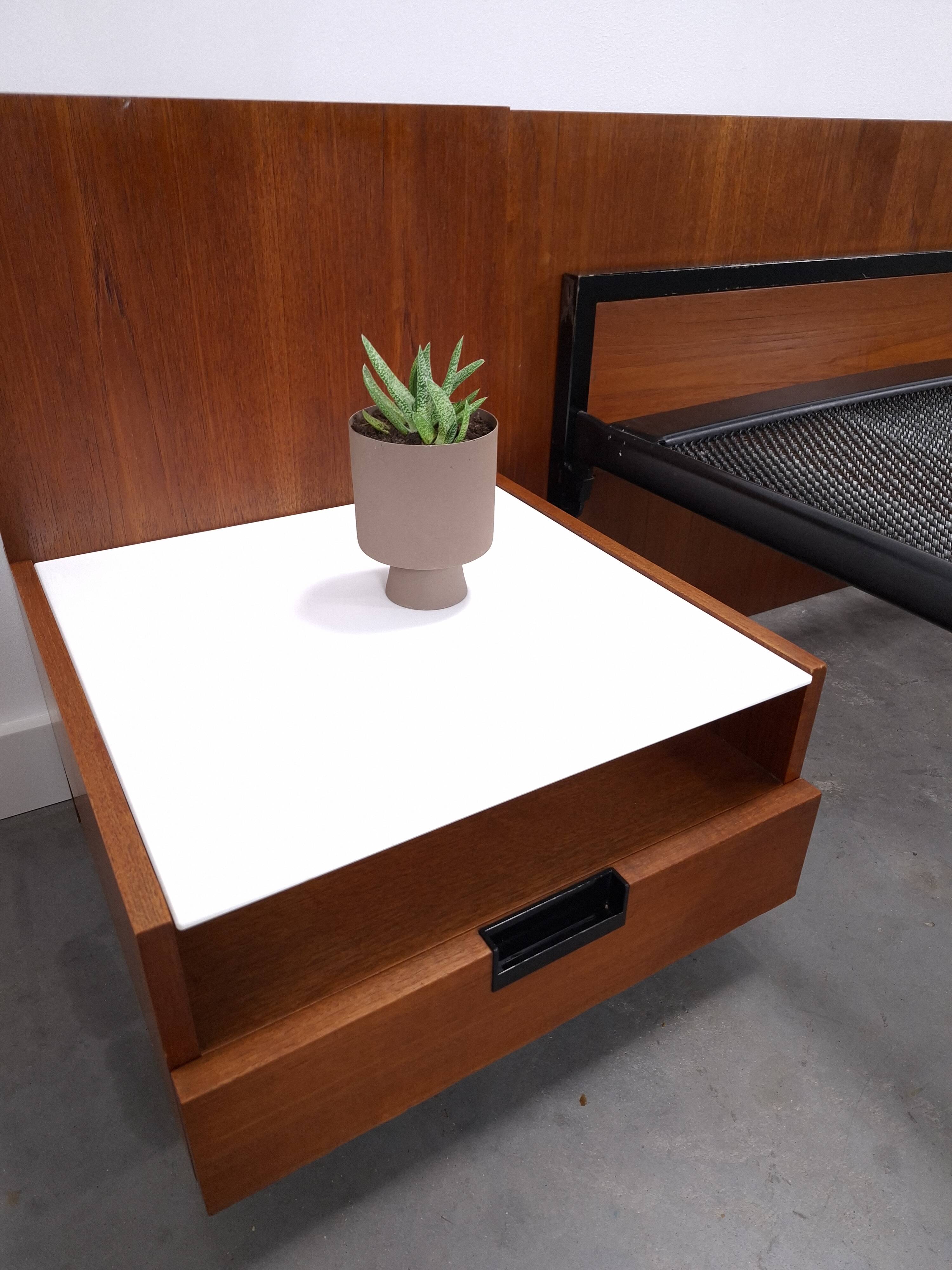 Two-person bed Japanese series Cees Braakman Pastoe and Auping with bedside table.