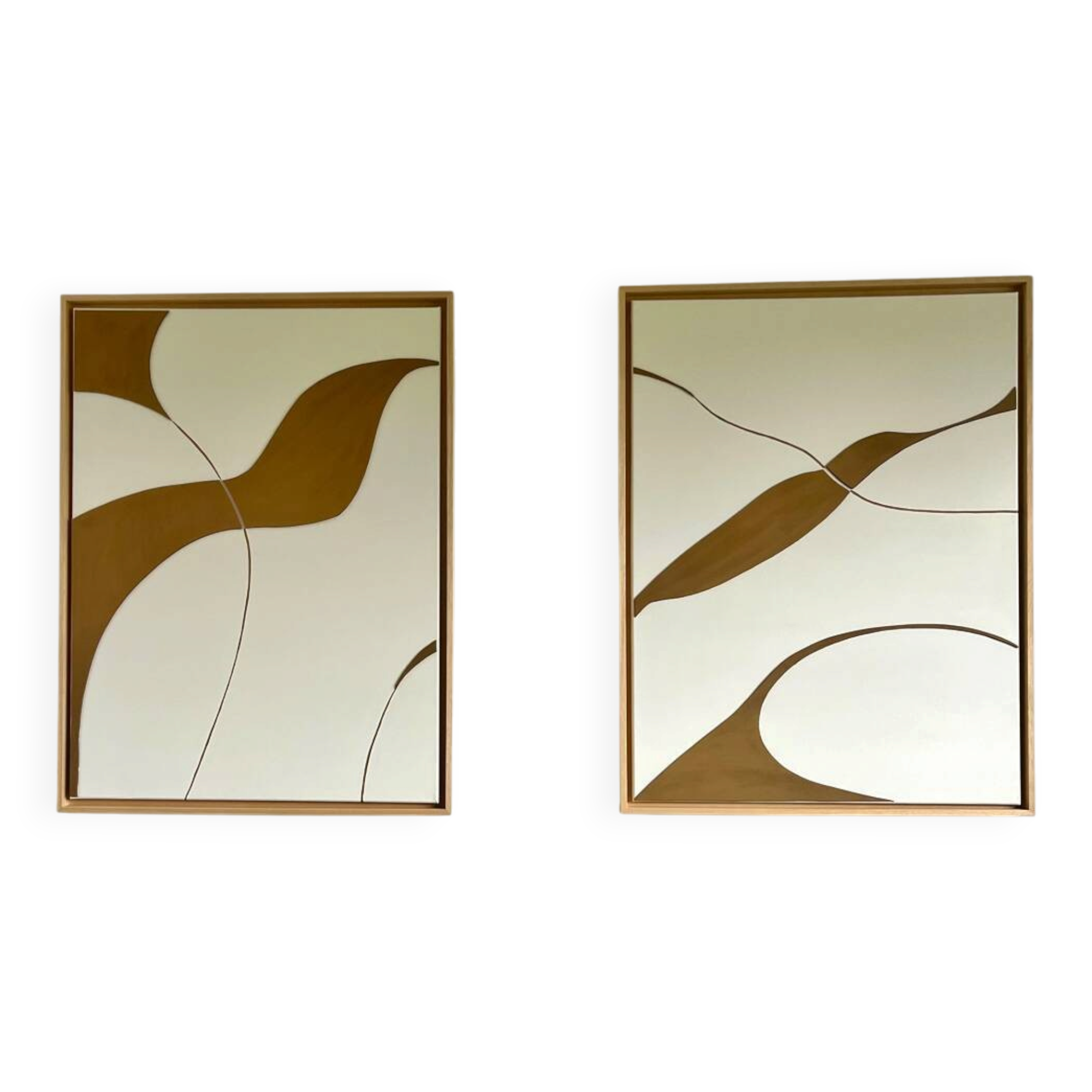 Tableaux diptyque relief crème et marron camel
