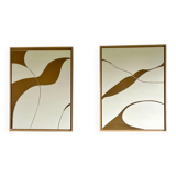 Tableaux diptyque relief crème et marron camel