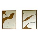 Tableaux diptyque relief crème et marron camel