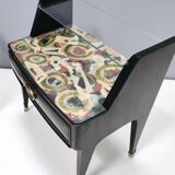 Pair of Dark Green Wooden Nightstands in 1950s Style with a Decorated Top,