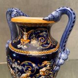 Vase on pedestal with handles in earthenware Gien Italian Renaissance decoration