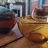 Pair of vintage amber and honey glass salad bowls – 1970s-80s