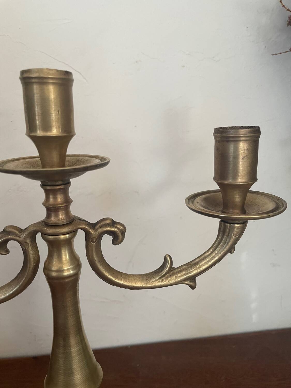 Vintage brass three-light candlestick