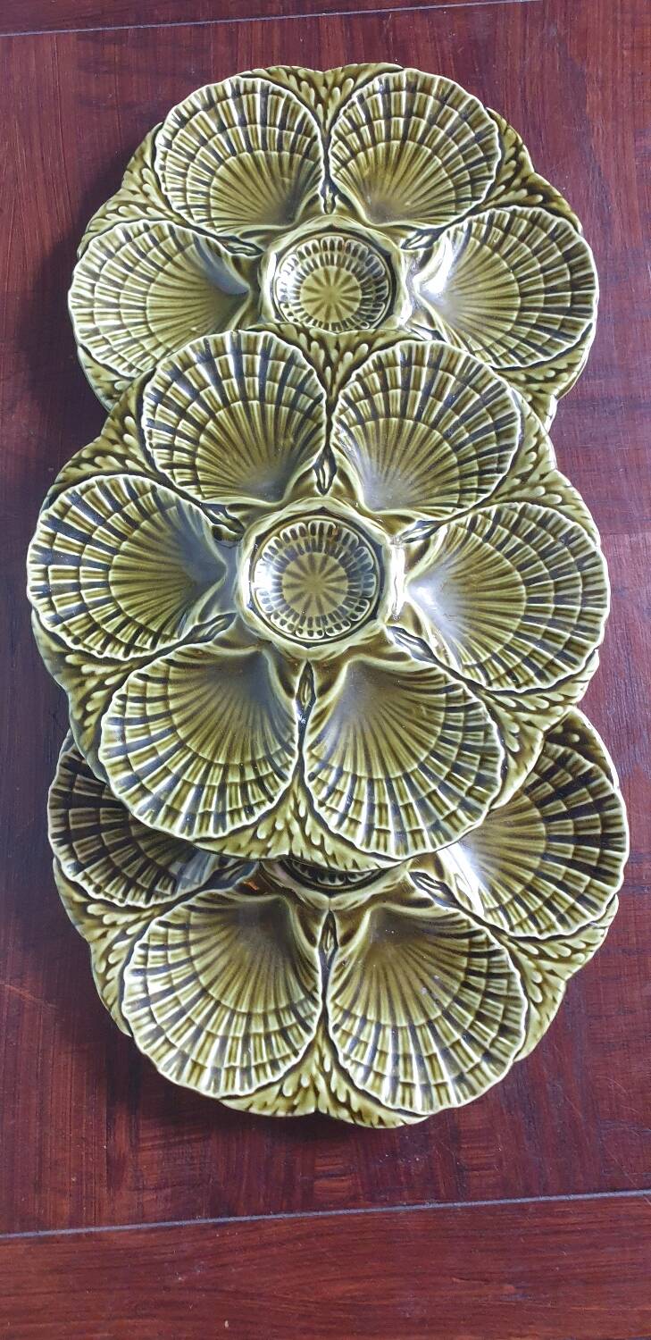 Three Sarreguemine oyster plates