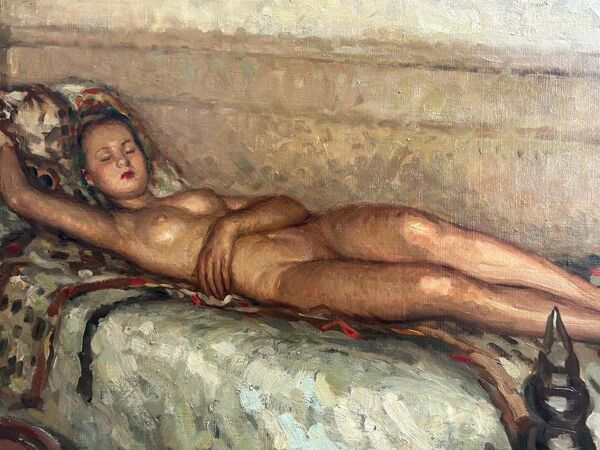 Jeune femme nue endormie - huile sur toile orientaliste Fernand Majorel ( 1898-1965)