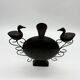 Vase with birds in forged metal, handcrafted, 1960s
