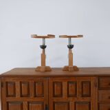 Guillerme et Chambron Oak and Ceramic Mid-Century French Table Lamps (3 Available)