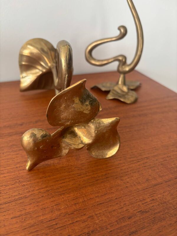 Lot de 2 bougeoirs vintage alliage bronze – Bougeoirs fleurs métal dor