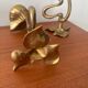 Set of 2 vintage candle holders bronze alloy – Metal flower candle holders gold