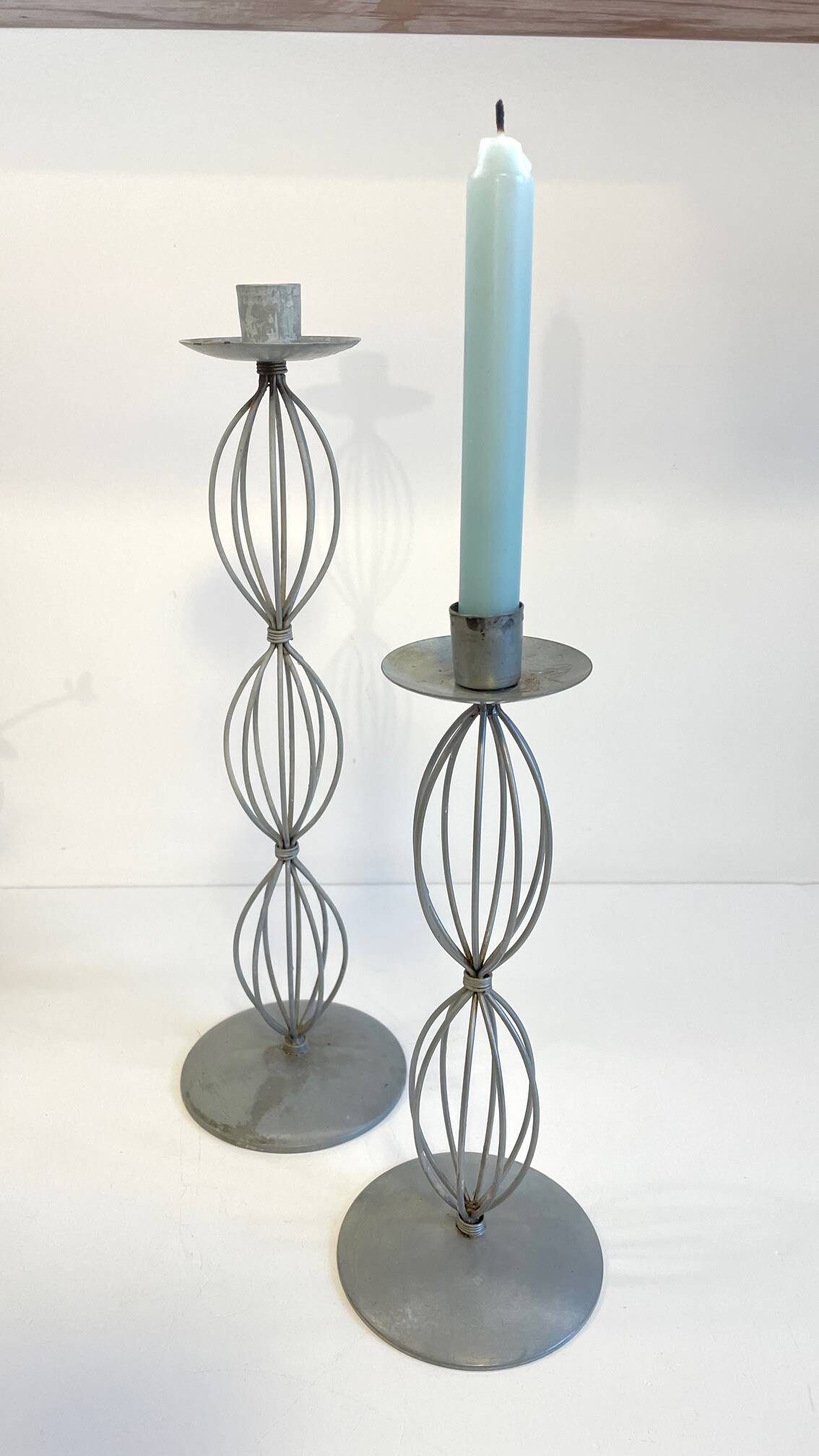Geometric METAL CANDLE HOLDERS Patinated Gray