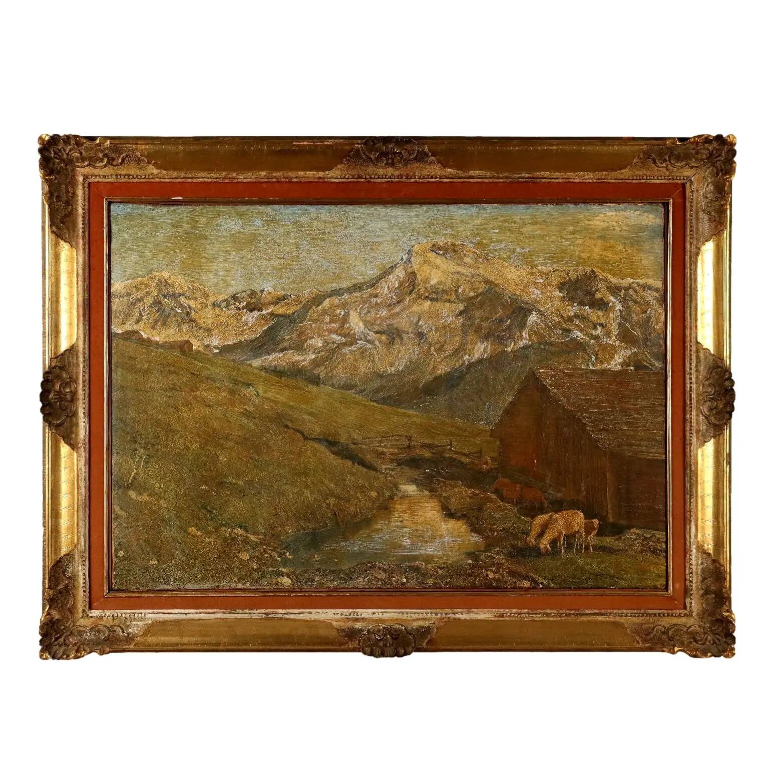 Modern painting signed G. Federici, mountain landscape, oil on canvas.