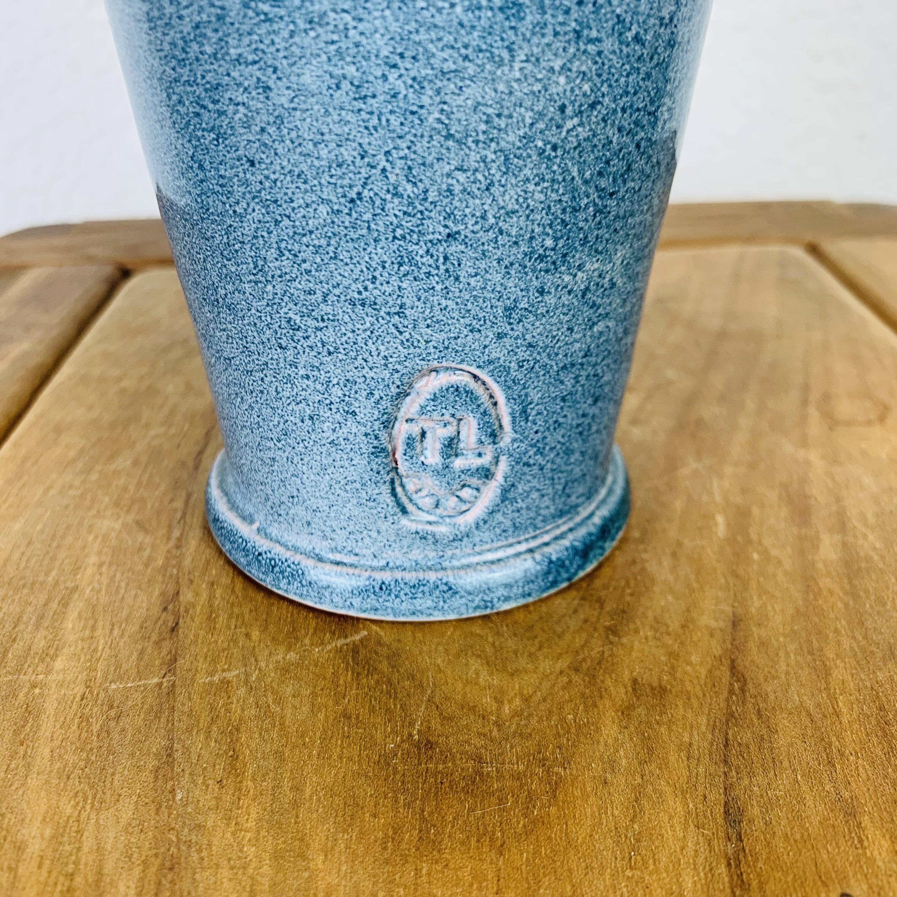 Blue ceramic bottle vase 35 cm