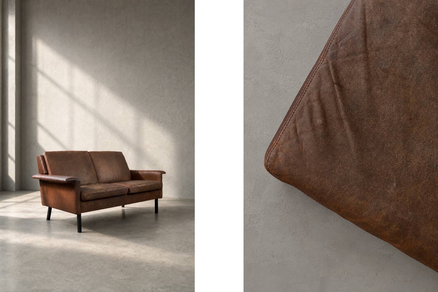 Mid-Century Danish Modern 2-Seater Brown Leather Sofa 3330 by  Arne Vodder