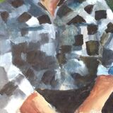 Medium format painting Portrait " Man in hat " Painting on isorel panel
