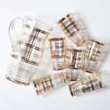 Mid-Century Italian Glass Pitcher & Six Glasses with Golden Details / Italy