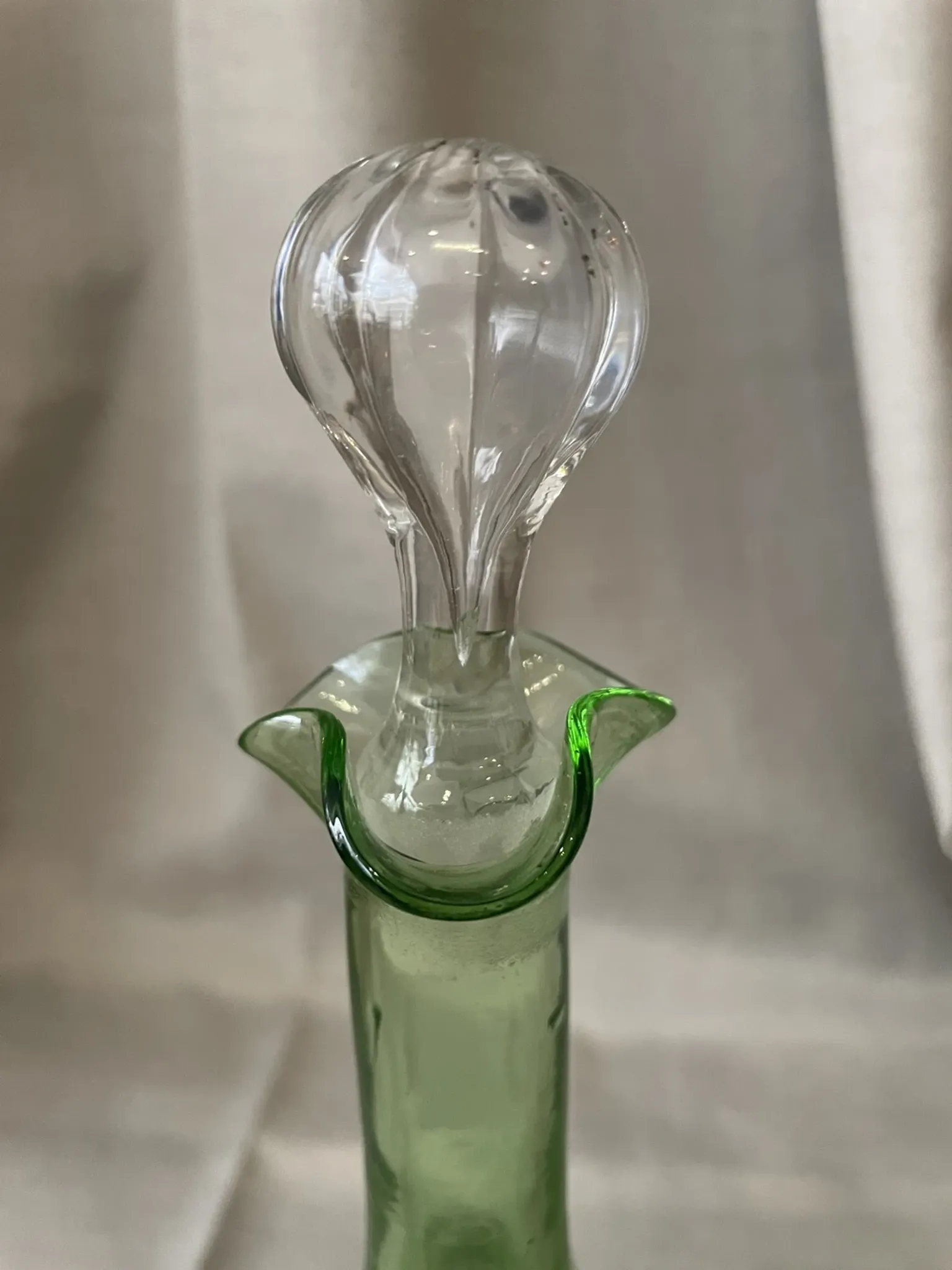 Liqueur carafe in ouraline with floral enamel decoration.