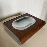 Wall soap holder design chrome and walnut wood