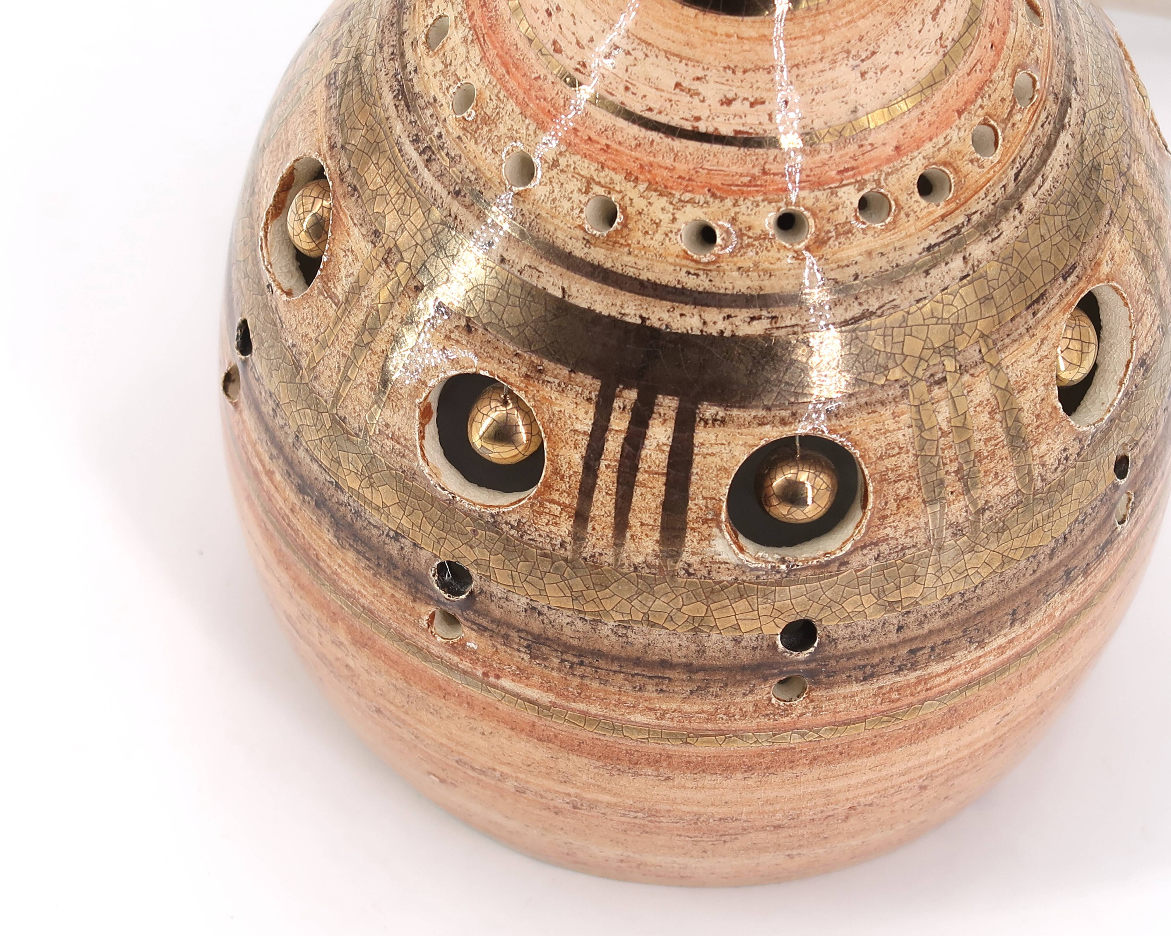 Ceramic lamp by Georges Pelletier, raffia lampshade