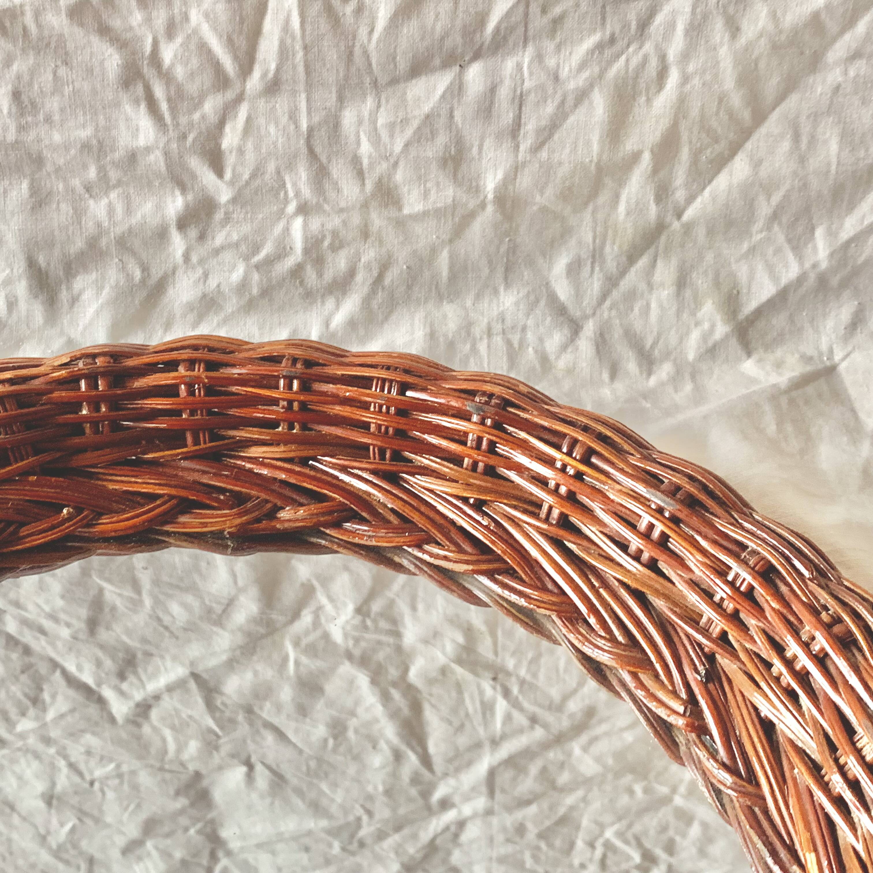 Vintage round woven rattan wall mirror